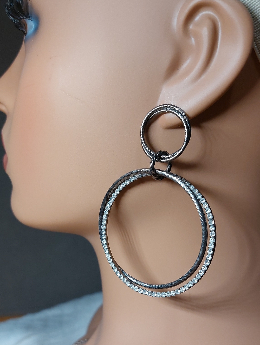 💜5/$25 Lia Sophia Gunmetal 3" Large Crystal Hoop Earrings